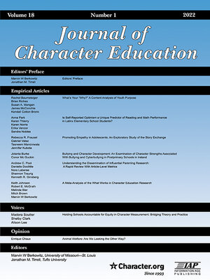 cover image of Journal of Character Education, Volume 18 #1